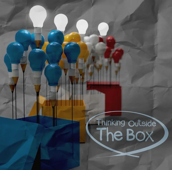 Idea de dibujo lápiz y bombilla concepto pensar fuera de la caja — Foto de Stock