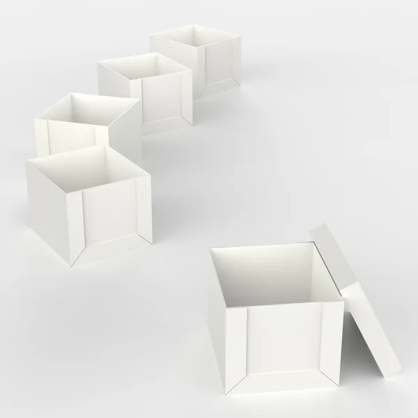 3d abrir caja en blanco como pensamiento fuera del concepto de caja — Foto de Stock