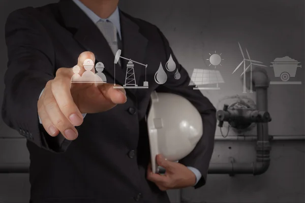 Engineer with the piping of an industrial waste water cleaning f — Stock Photo, Image