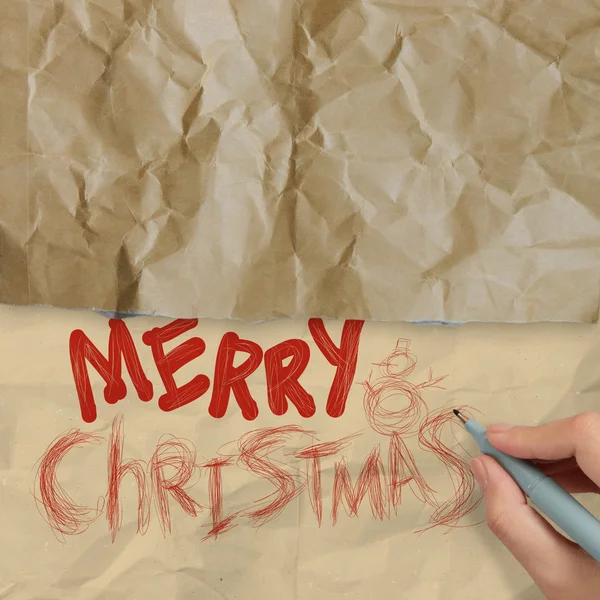 Hand draws Christmas Card on wrinkled paper — Stock Photo, Image