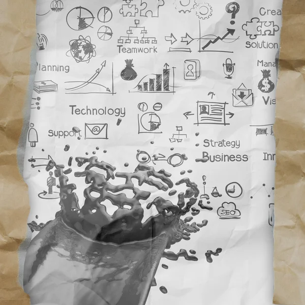 Hand drawn business strategy splash on crumpled paper with tear — Stock Photo, Image