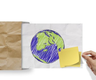 Yapışkan notu ile enerji tasarrufu ve planet Earth illüstrasyon kroki