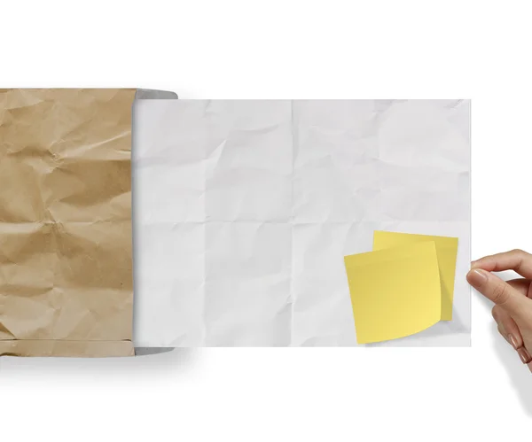 Blank sticky note on recycle crumpled paper background texture — Stock Photo, Image