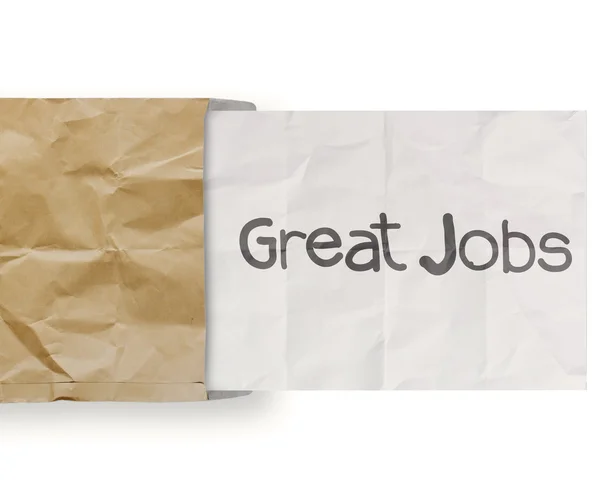 Great jobs on crumpled paper with recycle envelope background — Stock Photo, Image