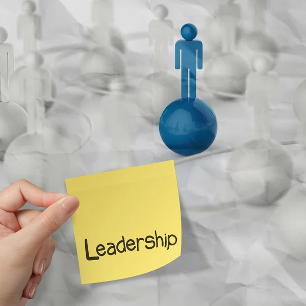 Nota adesiva e leadership 3d social network umano — Foto Stock