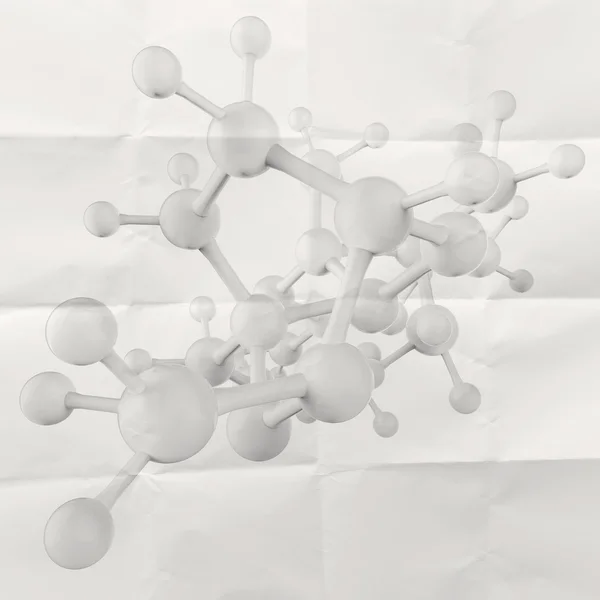 Molécula blanca 3d sobre fondo de papel arrugado como concepto — Foto de Stock
