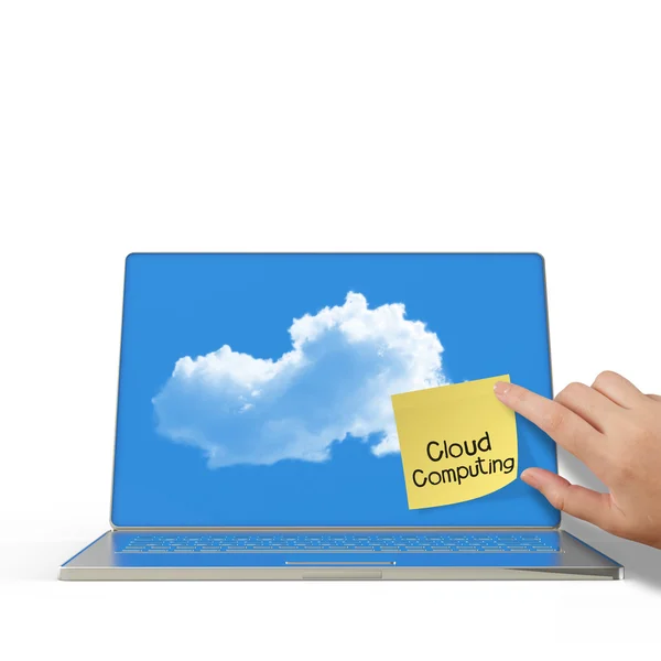 Cloud computing ord på fästis med bärbar dator — Stockfoto