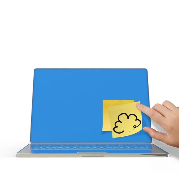 Cloud computing woorden op notitie met laptopcomputer — Stockfoto