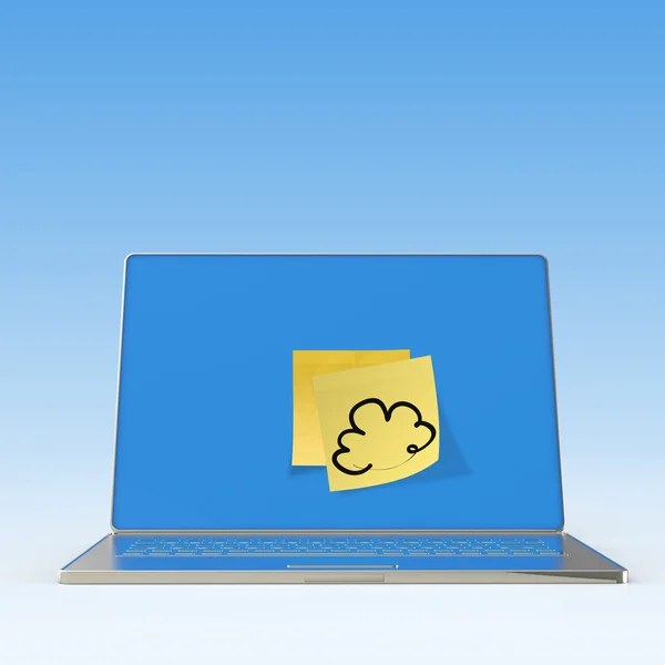 Cloud computing diagram op notitie met laptopcomputer — Stockfoto