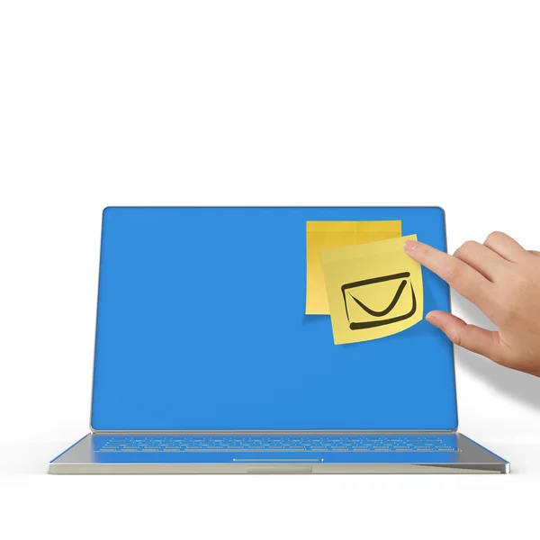 Signo de correo electrónico en la nota adhesiva en el ordenador portátil 3d — Foto de Stock