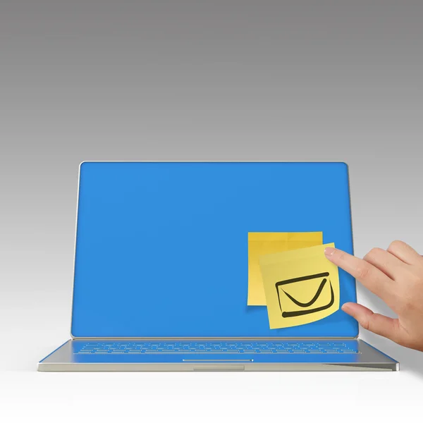 E-mail sign on sticky note on 3d laptop computer — Stock Photo, Image