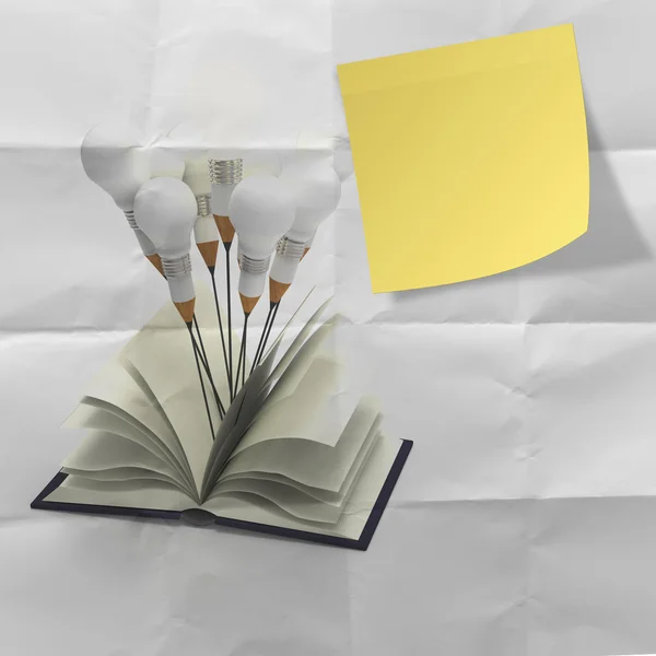 Blank yellow stucky note with idea pencil and light bulb concept — Zdjęcie stockowe