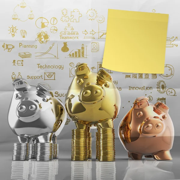 Smart investment with sticky note on winner piggy bank as concep — Stock Photo, Image