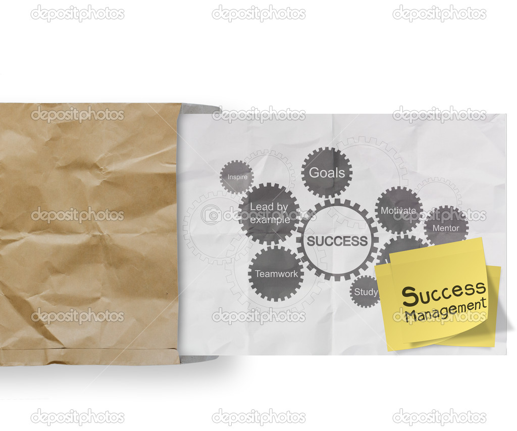 Blank sticky note with success management and gear business success chart