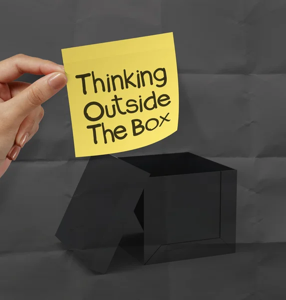 Thinking outside the box on crumpled paper as concept — Stock Photo, Image