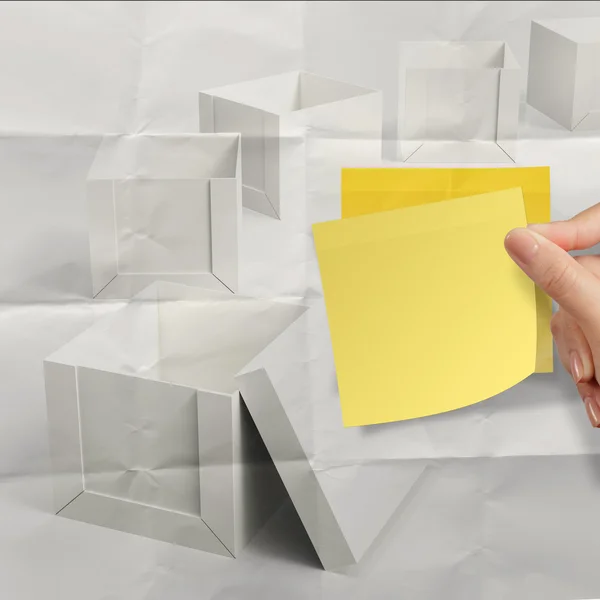 Thinking outside the box on crumpled sticky note paper — Stock Photo, Image