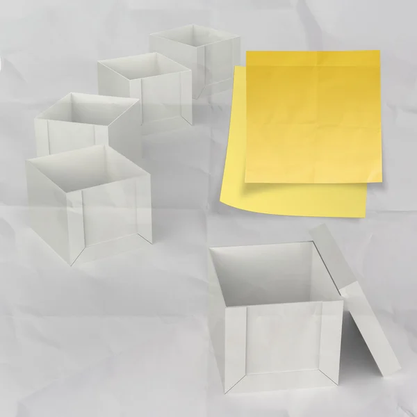 Pensando fuera de la caja en papel pegajoso arrugado — Foto de Stock