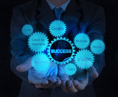 işadamı el gösterir vites iş başarı grafiği