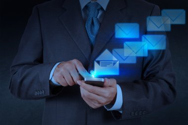 businessman hand use smart phone computer