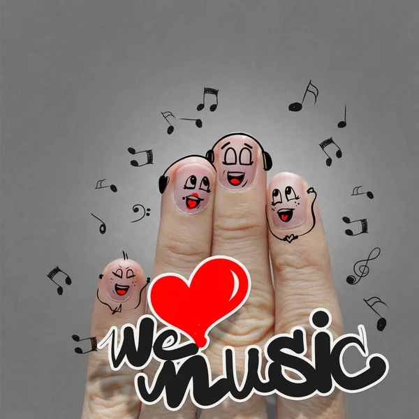 The happy finger family holding we love music — Stock Photo, Image