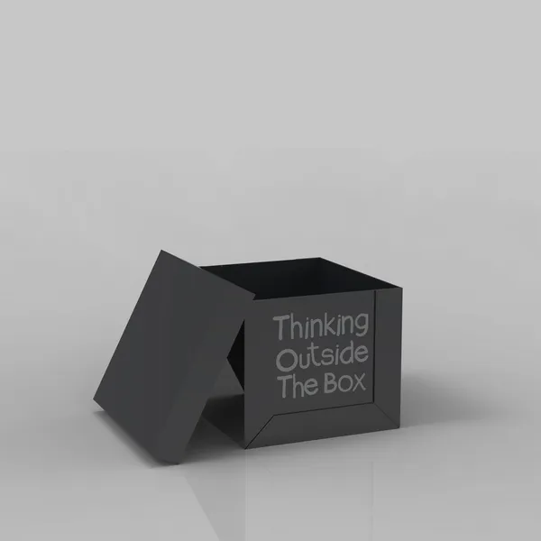 3D-s nyílt üres doboz, mint a gondolkodás kívül a doboz fogalma — Stock Fotó