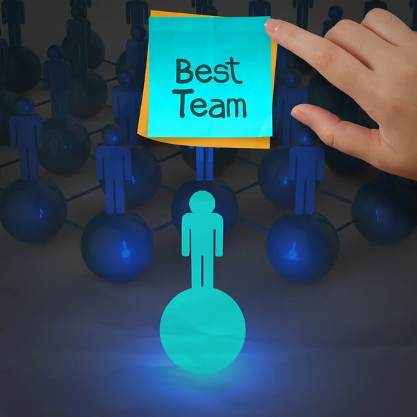 Sticky note and best team word 3d human social network on crumpl — Stock Photo, Image