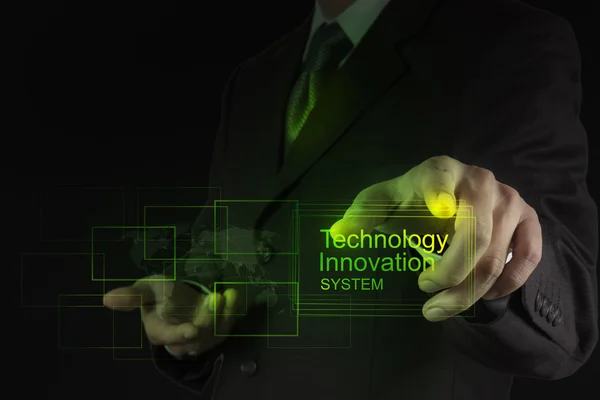 Businessman shows technology innovation system as concept — Stock Photo, Image