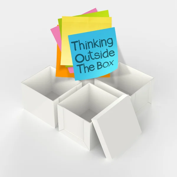 Η σκέψη έξω από το κουτί στο χαρτί τσαλακωμένο κολλώδη σημείωση ως πρωτότ — Φωτογραφία Αρχείου