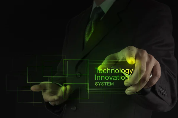 Businessman shows technology innovation system — Stock Photo, Image