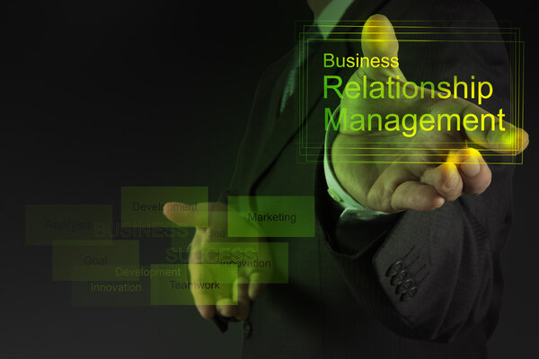 Businessman hand show business relationship management on the ne