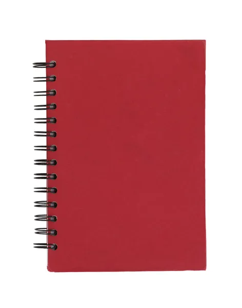 Old red note book with crumpled paper white background — Stock Photo, Image