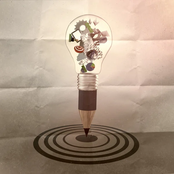Креативний дизайн бізнесу як олівець Lightbulb 3d як бізнес-бажання — стокове фото