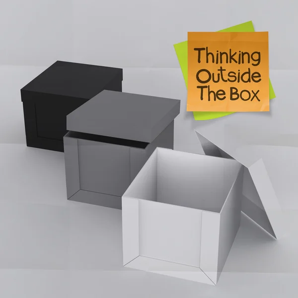 Pensando fora da caixa em papel de nota pegajosa amassada como dissimular — Fotografia de Stock