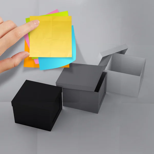 Thinking outside the box on crumpled sticky note paper as concep — Stock Photo, Image