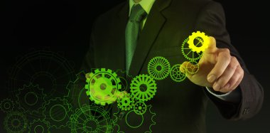 işadamı el dişli başarısı için çizer.