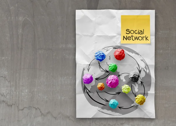 Кольори зім'ятого паперу як структура соціальної мережі — стокове фото