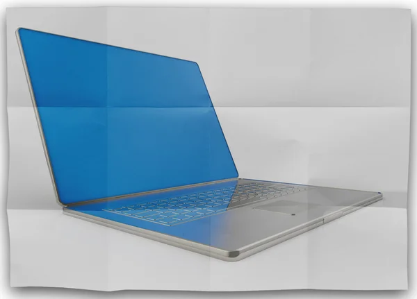 Skrynkligt papper med bärbar dator 3d som begrepp — Stockfoto