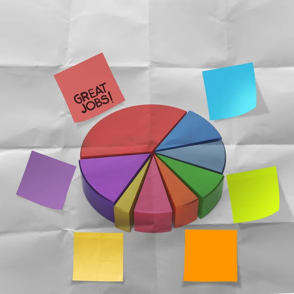 Great job on sticky note with crumpled paper and pie chart as co — Stock Photo, Image