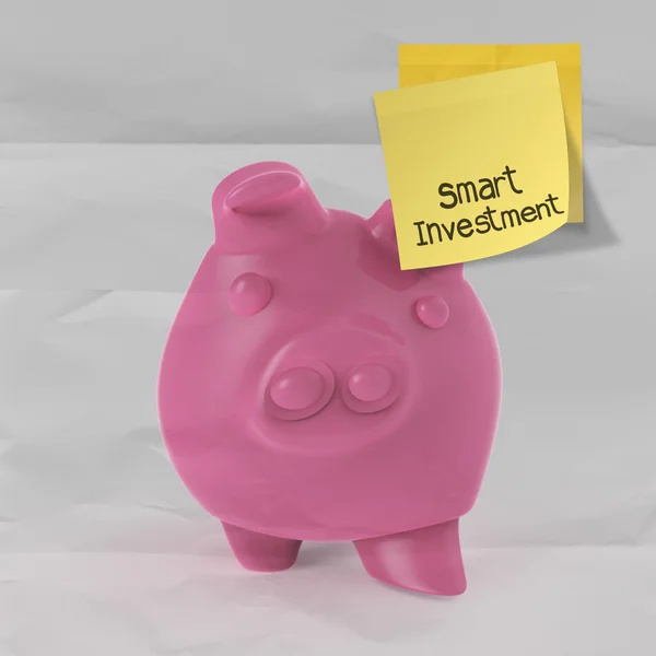 Умная инвестиция с умопомрачительной купюрой на свиньи банк 3d, стоящий над — стоковое фото