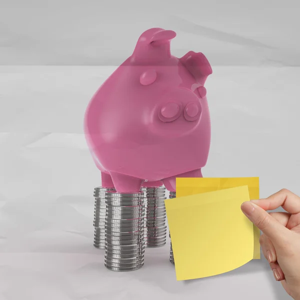Умная инвестиция с умопомрачительной купюрой на свиньи банк 3d, стоящий над — стоковое фото