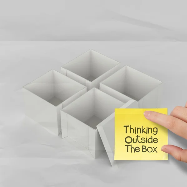 Thinking outside the box on crumpled sticky note paper as concep — Stock Photo, Image