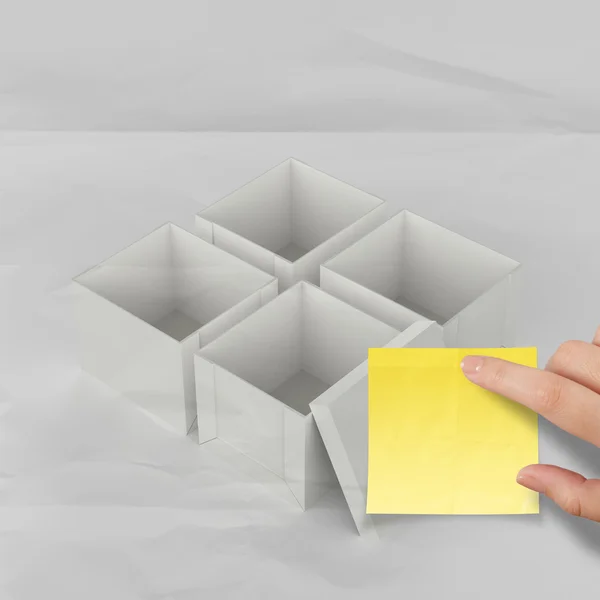 Concep olarak yapışkan not buruşuk kağıt üzerinde kutunun dışında düşünme — Stok fotoğraf