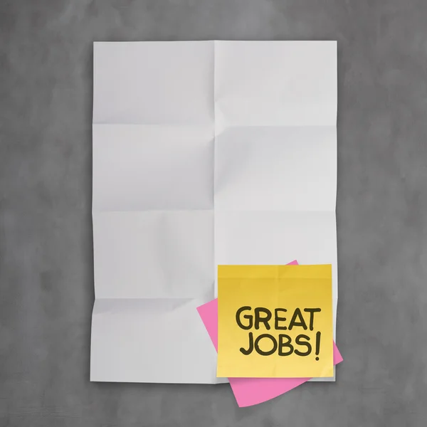 Great job sticky notes on recycle crumpled paper background as c — Stock Photo, Image