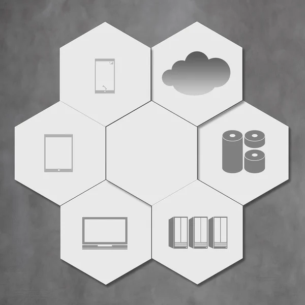 Moln nätverk på hexagon ikonen kakel — Stockfoto