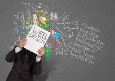 işadamı el göstermek kitap Web Tasarım ve diyagram simgeler üzerinde te