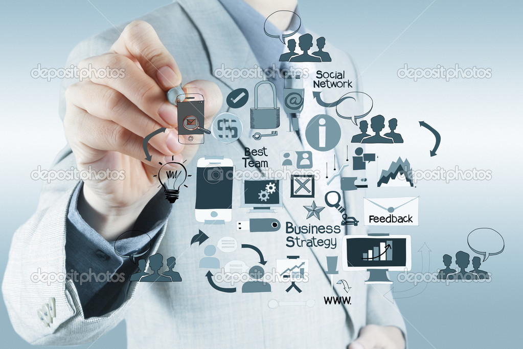 businessman hand working with new modern computer and business s