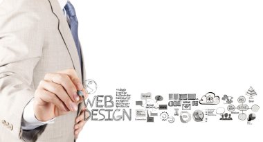 iş adamı el kavram olarak Web Tasarım diyagramı çizme