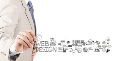 business man hand drawing web design diagram as concept clipart