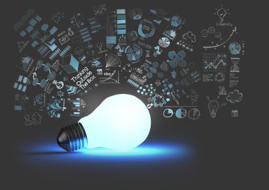 light bulb 3d on business strategy background as concept clipart