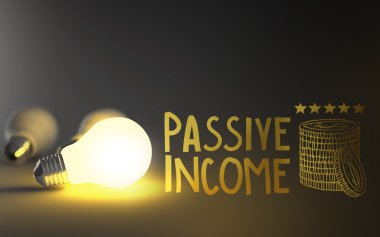 light bulb 3d and hand drawn passive income as concept clipart
